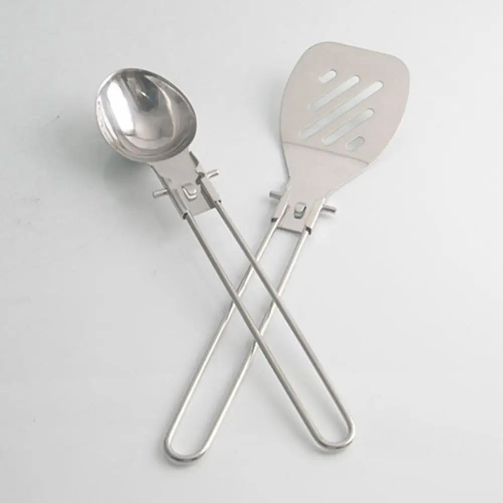 Outdoor Cooking Utensil Stainless Steel Spatula Portable Stainless Steel Folding Spatula Spoon Set for Outdoor Camping Cooking