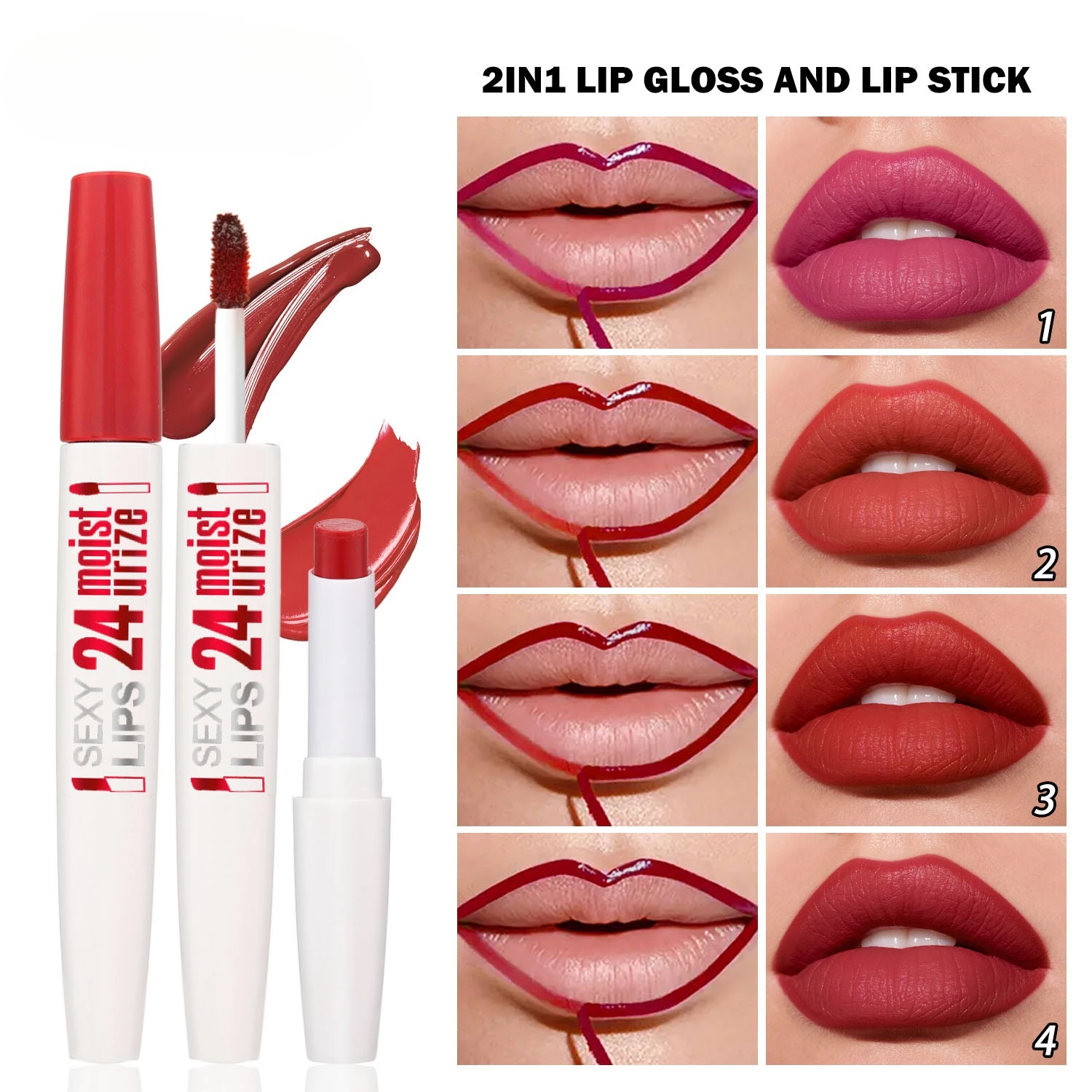Two in One Peel-off Lip Makeup with Dual-End Design, Waterproof, Easy Peel Removal, Buildable Shade for Exquisite Lip Look