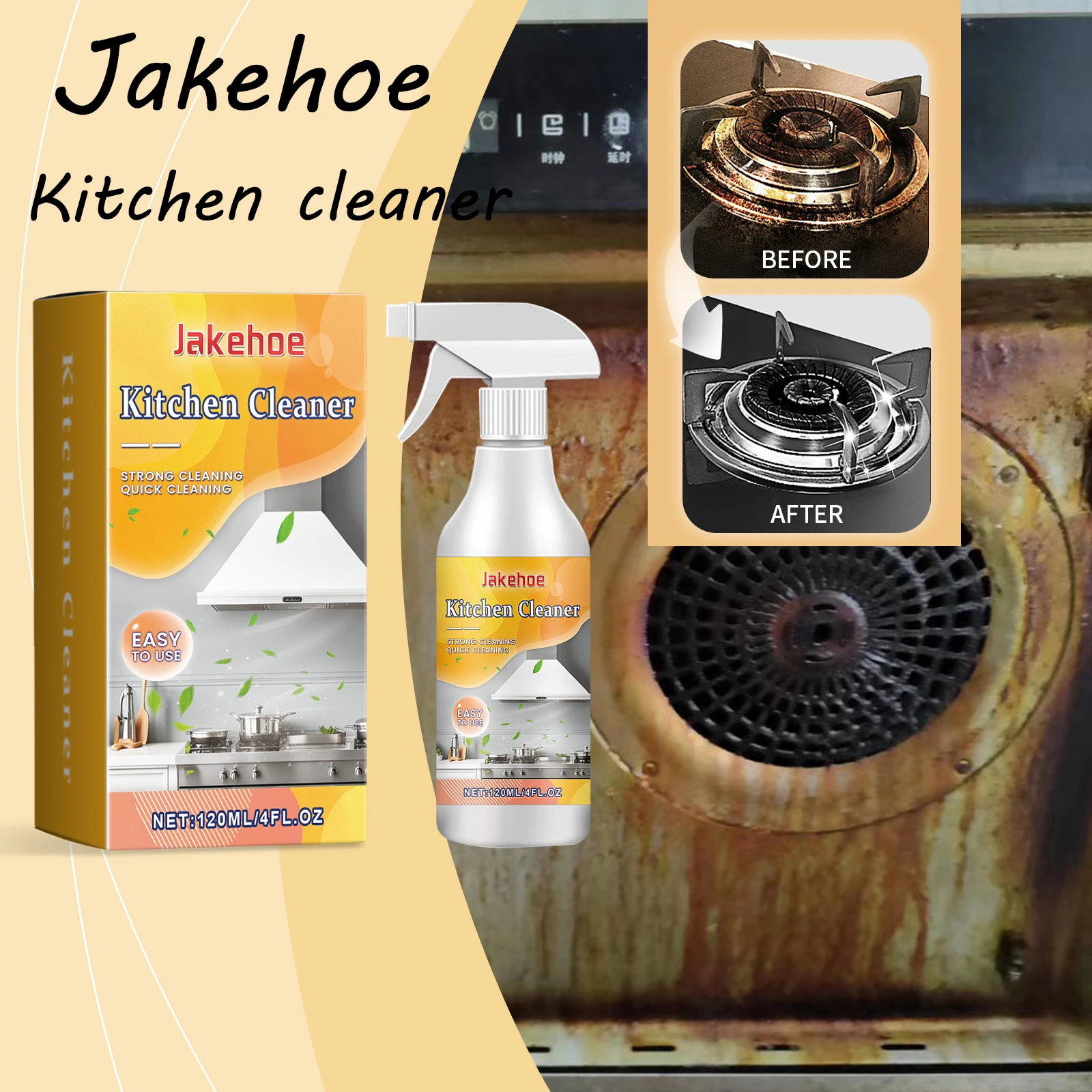 Jakehoe Küchenfettreiniger, Kochgeschirr, Dunstabzugshaube, Ölflecken auflösen, schnelle Entfettung, Wiederherstellung von Glanz, natürlichem Ölfleckenreiniger