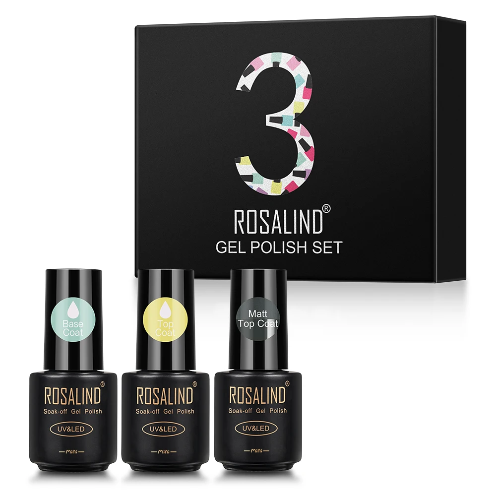 Rosalind Base Top Matt Top Coat Gel Nail Polish Kit Based For Nail Art DIY Design Cured With UV Lamp Long Lasting