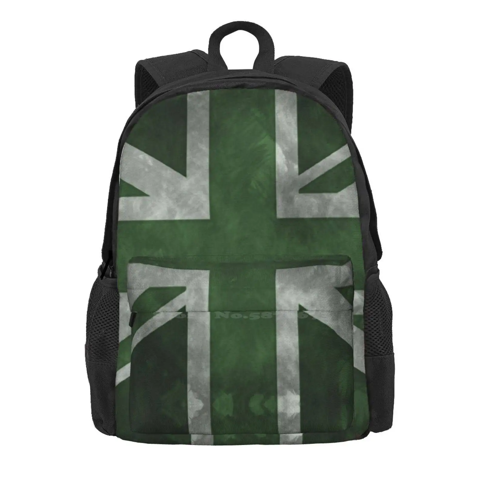 Green Distressed Jack School Bags For Teenage Girls Laptop Travel Bags Green White Distressed Flag Uk United Kingdom Jack Grunge