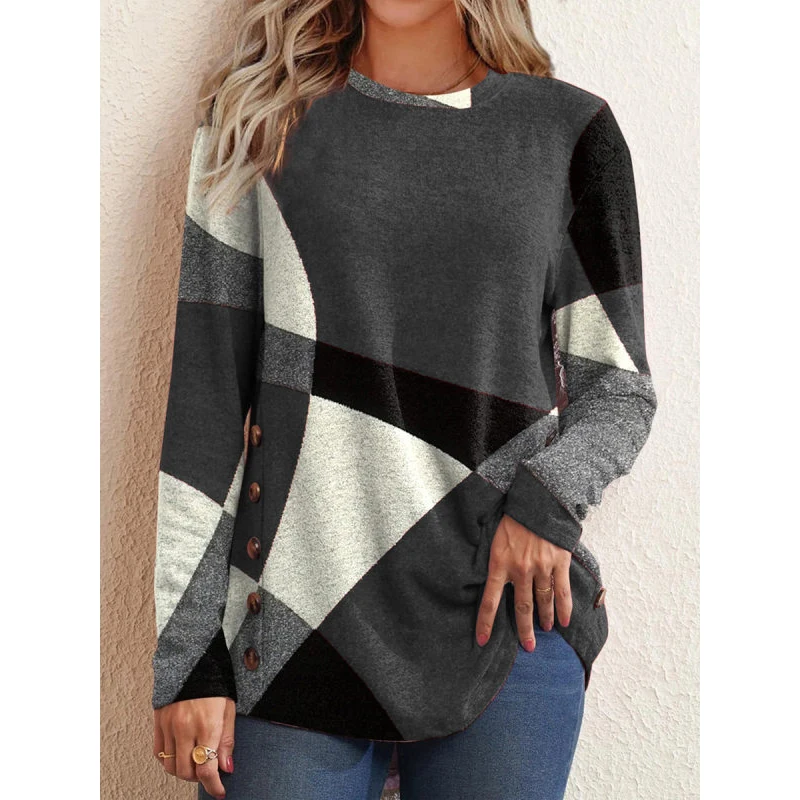 2023 New Spring Vintage Patchwork Women\'s T-shirt Long Sleeve O-Neck All-match Tops Harajuku Loose Basic Oversized T Shirt 5XL