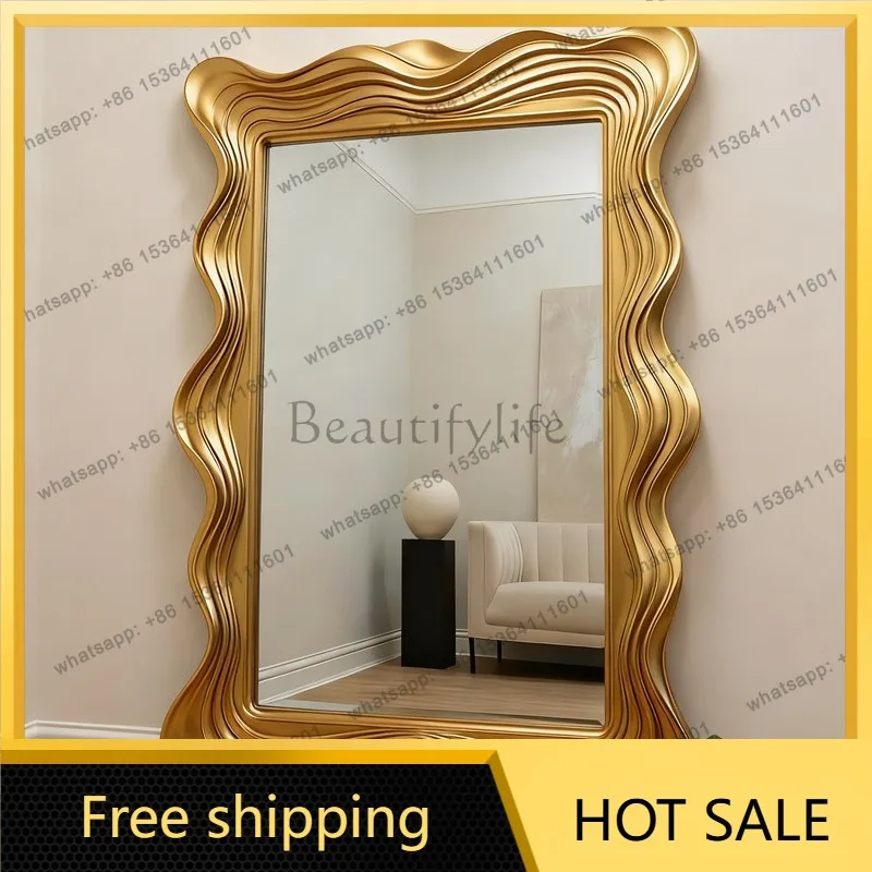 LS French retro full body floor full-length mirror household special-shaped gold high-end light luxury fitting mirror