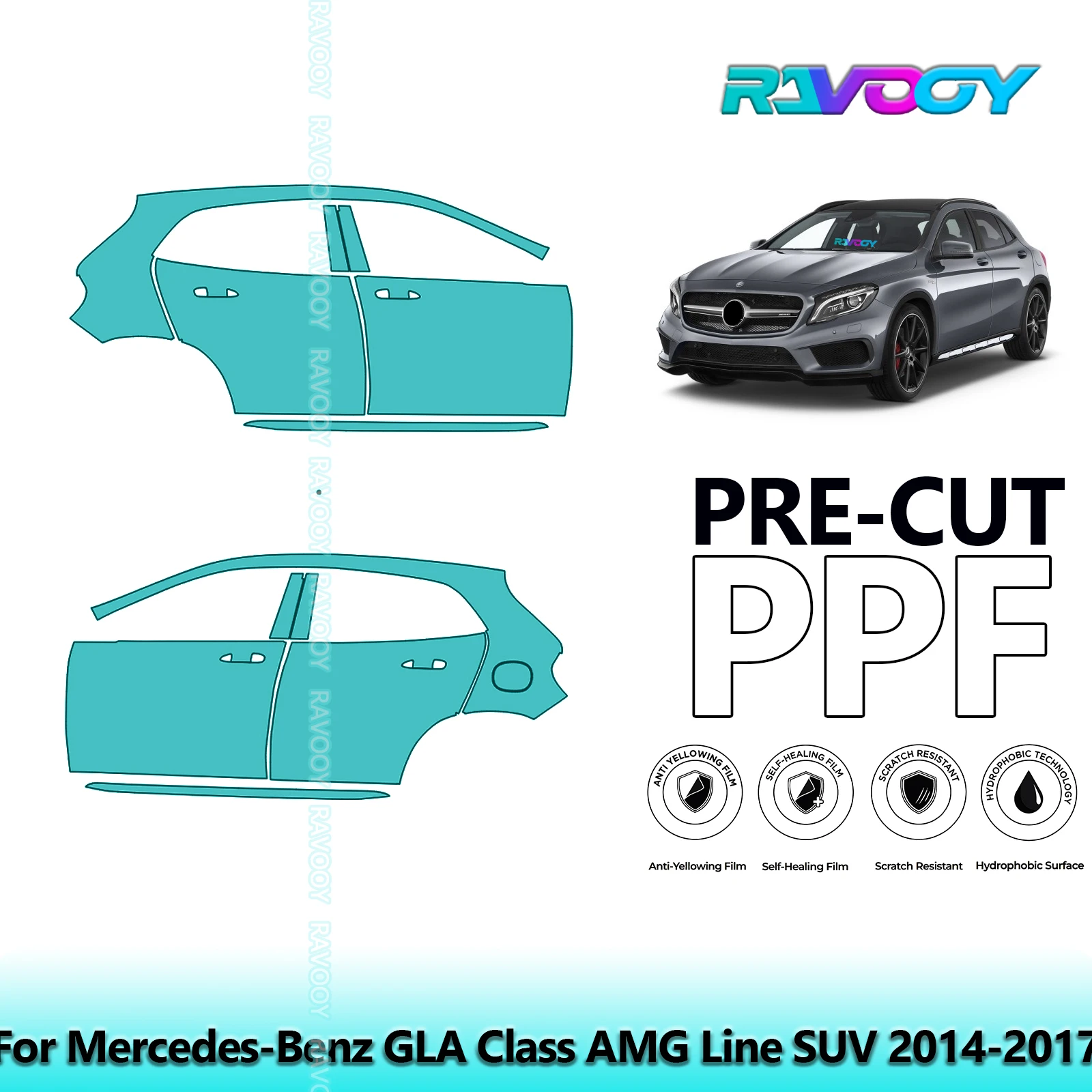 

For Mercedes-Benz GLA Class AMG Line SUV 2014-2017 8.5mil Pre-Cut PPF Door & A/B Pillar Kit TPU Paint Protection Film Set