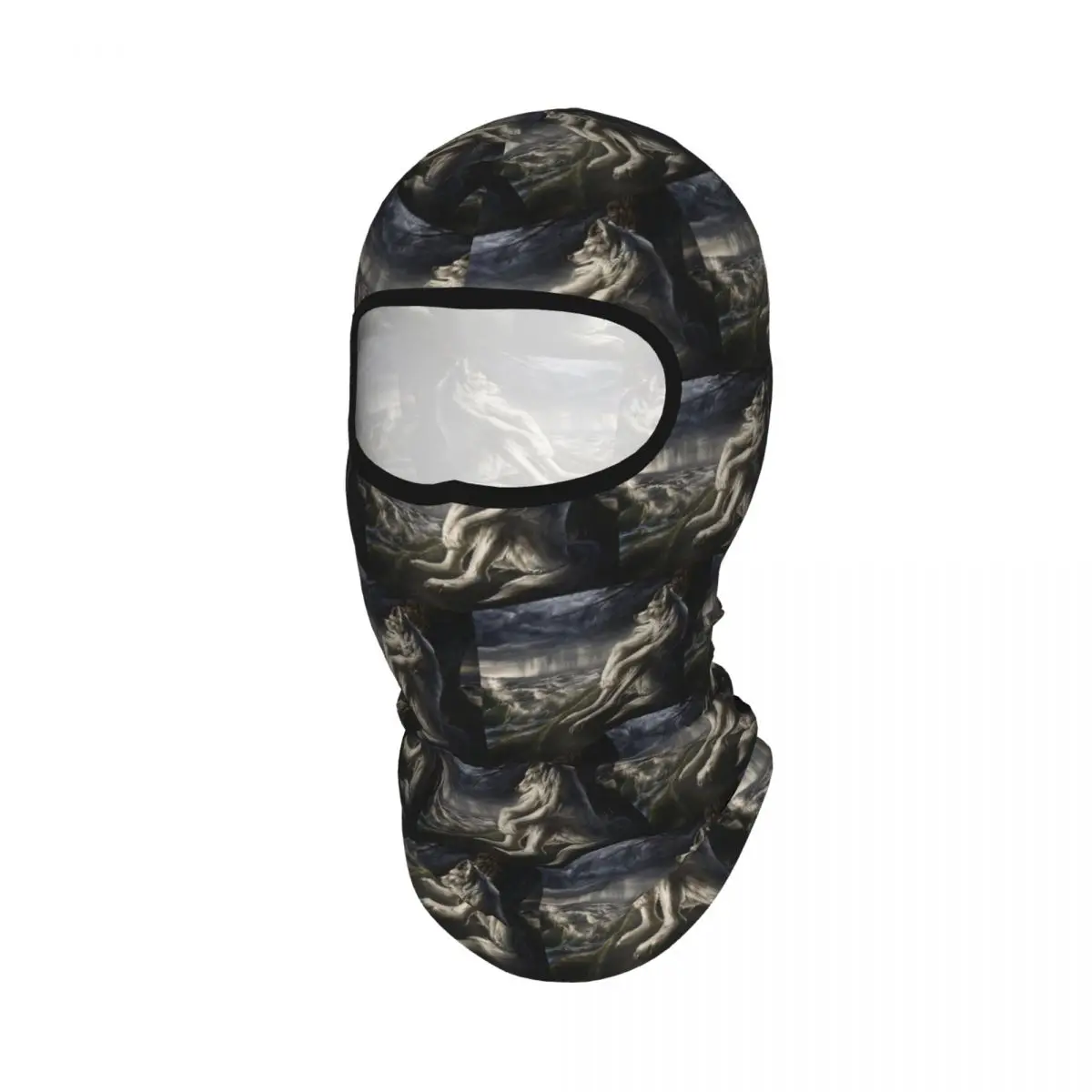 Emo White Wolf Sitting Sad Meme Breathable Thin Balaclava Full Face Mask Sun Protection Neck Gaiter For Motorcycle Cycling