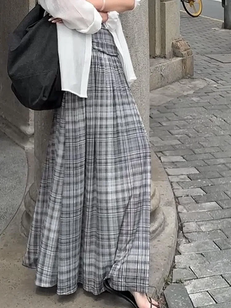 

Женская длинная юбка с высокой талией, большие качели, ретро-юбка в сетку, винтажная модная женская свободная тонкая юбка до щиколотки для молодых девушек