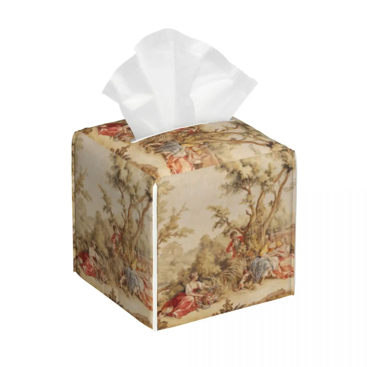 Custom Aubusson Tapestry French Tissue Box Cover Square PU Leather European Floral Flowers Facial Tissue Box Holder for Toilet