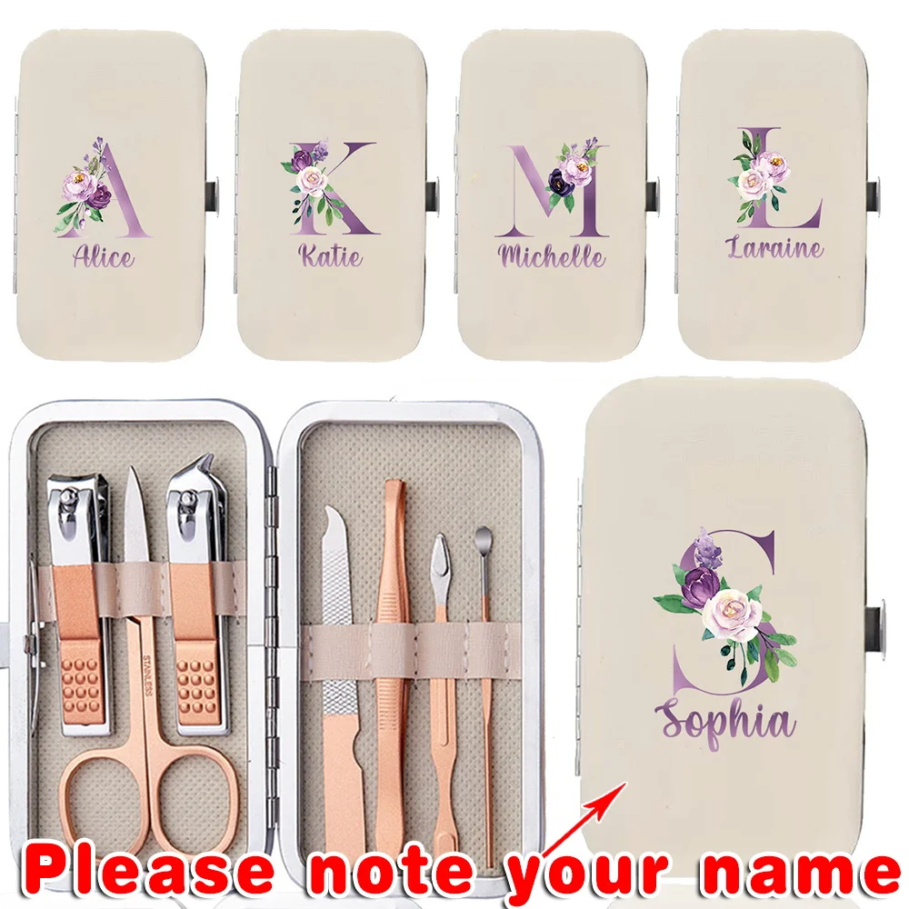 

Customized Name 7 PCS Portable Nail Clippers Set Stainless Steel Manicure Pedicure Kit With Leather Organizer Case Household Use