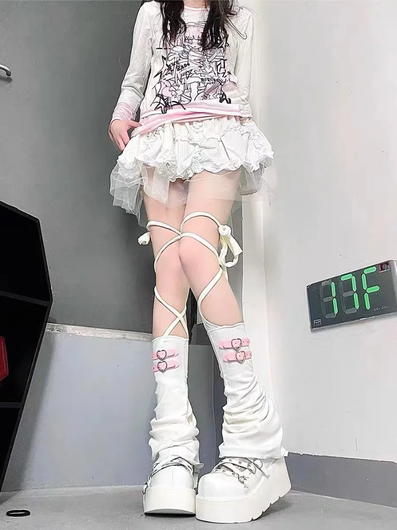 Y2k Spice Girl Leg Warmers Buckle Socks Punk Gothic Harajuku Leg Warmer Subculture Fishnet Socks Stockings 2024 Women Summer