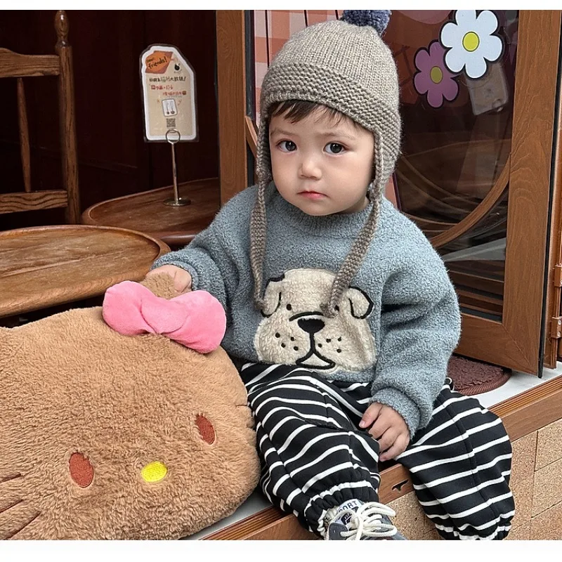 Cute Baby Autumn and Winter Korean Style Boys and Girls' Western Style Jacquard Thick Knitted Shirt Sweater