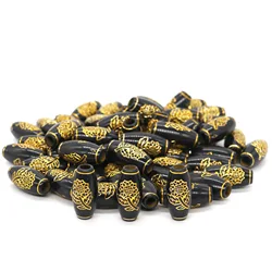 10 Pcs Black Acrylic Viking Hair Braid Dread Beard Dreadlock Beads Cuffs 5mm Inner Hole Gold Carved Flower Hair Accessories