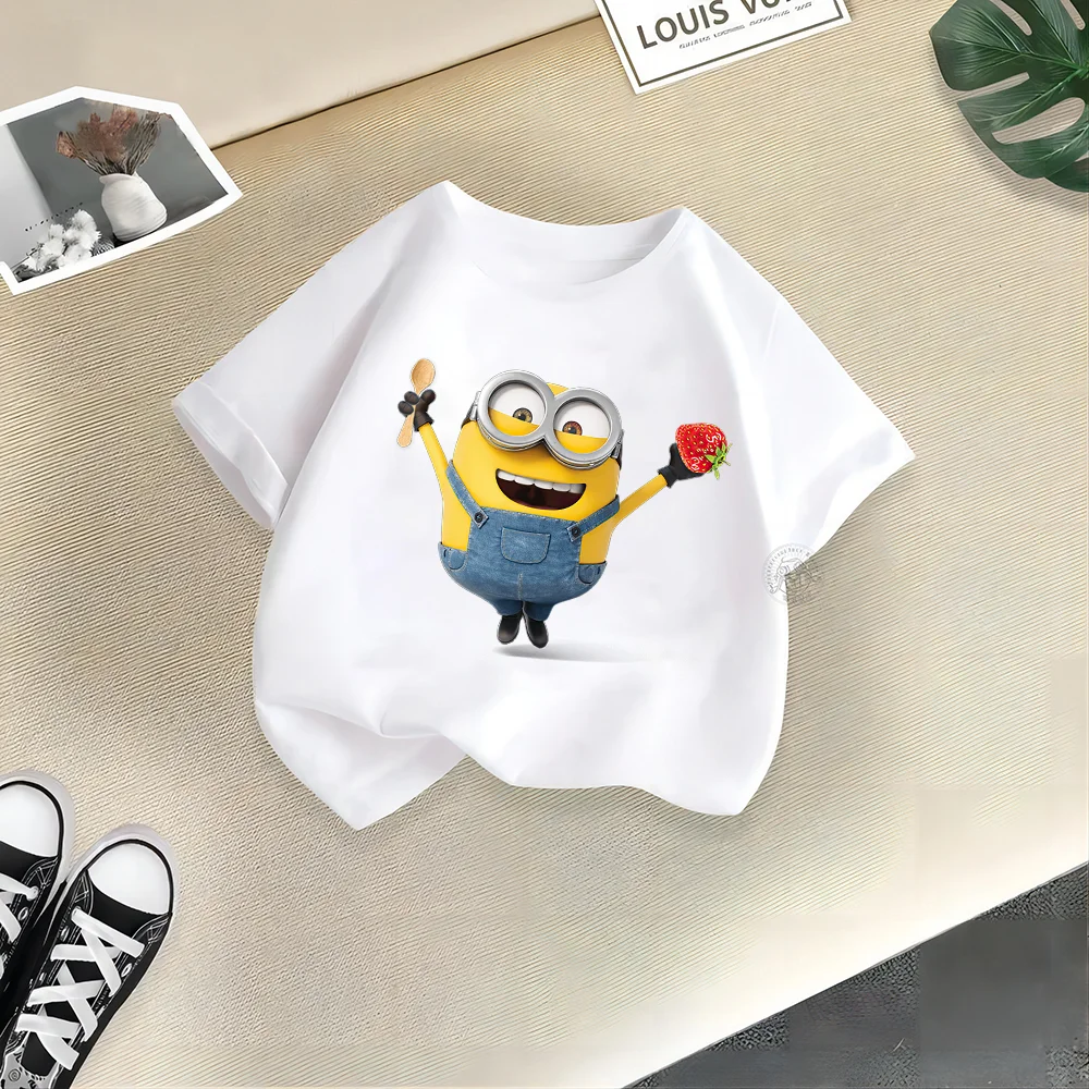 Despicable Me 2 Kids Summer Minions Print Baby Round Neck Cotton T-shirt Boys Girls Casual Top Cotton T-shirt Top