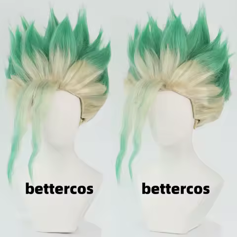 Anime Ishigami Senkuu Cosplay Wig Short Green Mixed Synthetic Hair Halloween Party Carnival Props