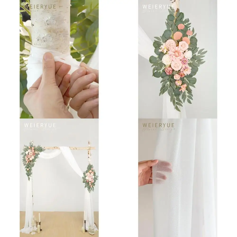 

Set of 3 Artificial Flower Kits for Wedding Arch, 2pc Floral Decor, 1pc Sheer Drape, Romantic Pink