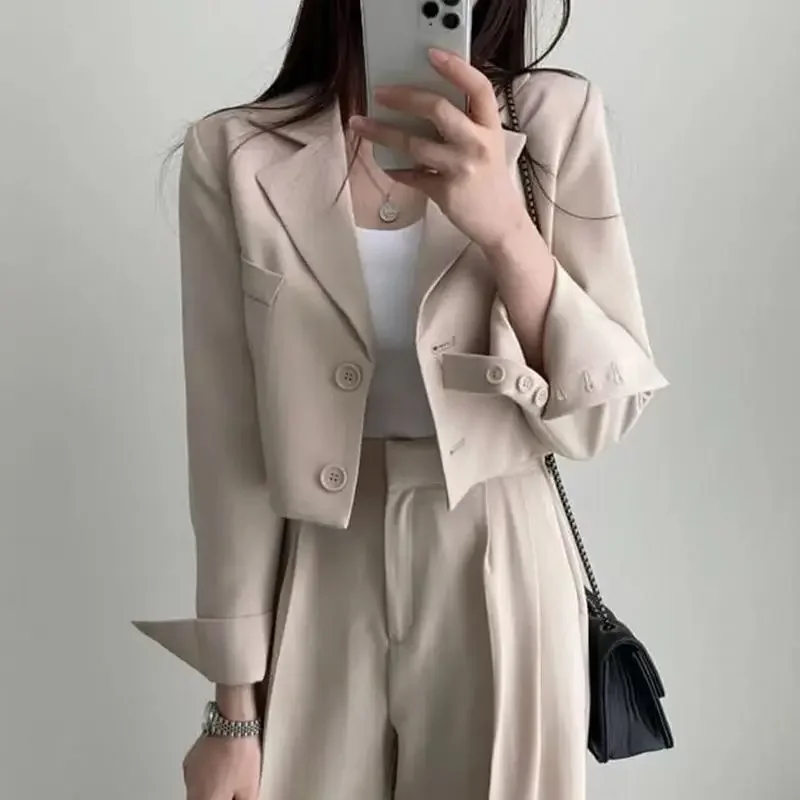 3 Pieces Women Western Pants Sets Spring Autumn Solid Korean Clothing Simple Long Sleeve Cardigan Coat Fashion Femal Casual Suit