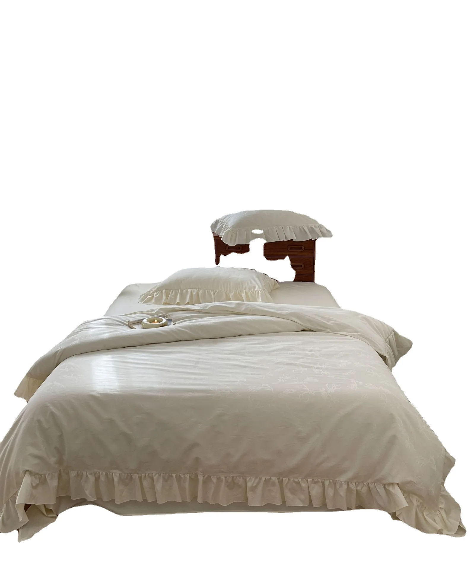 Cotton 50 Thread Count Double Stranded Australian Cotton Jacquard Four Piece Set with Simple Ruffle Edge