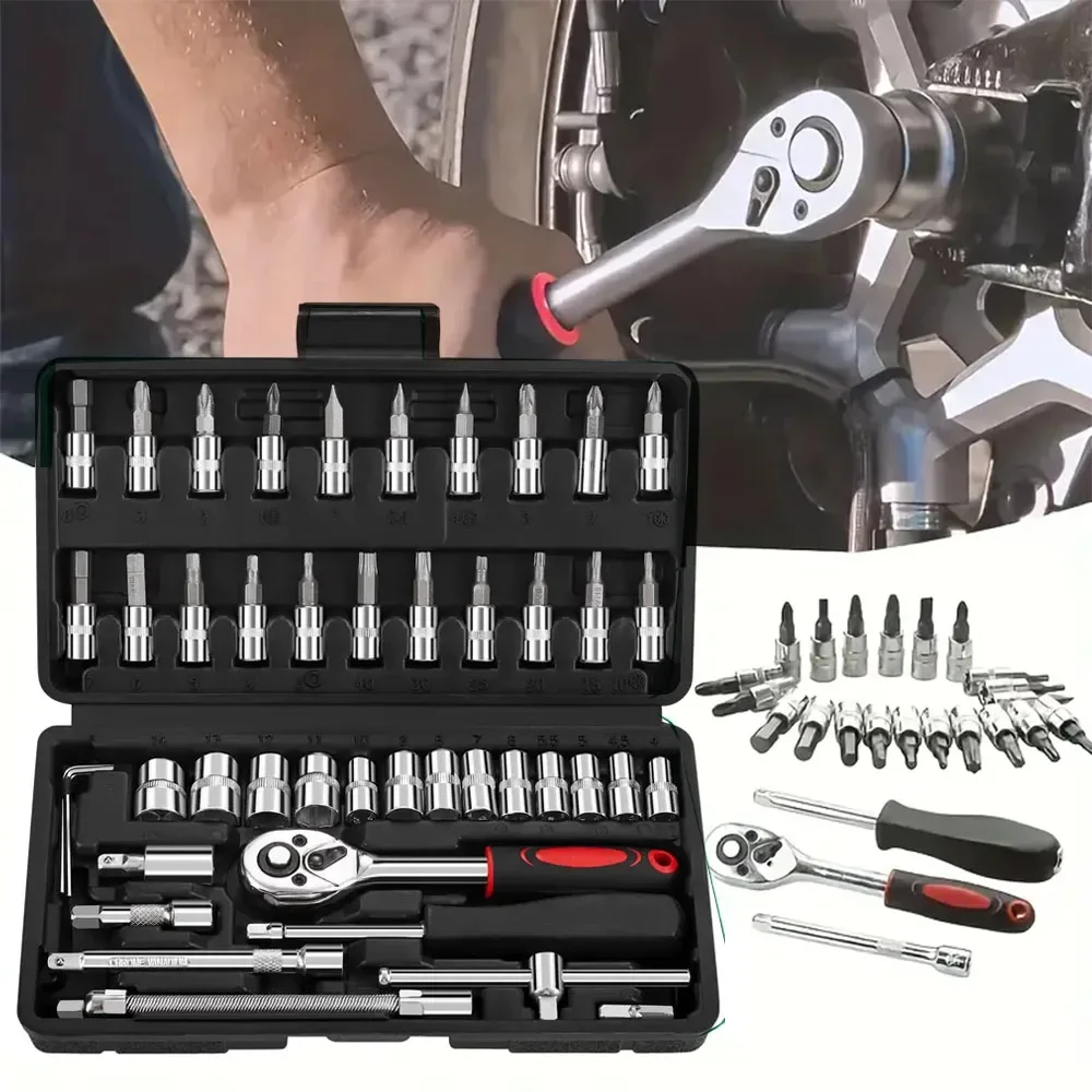 46pcs Ratchet Wrench Set Kit Sleeve for Car Motorcycle Bicycle Repair Tools Combination Repair Wrench Socket Spanner Screwdriver