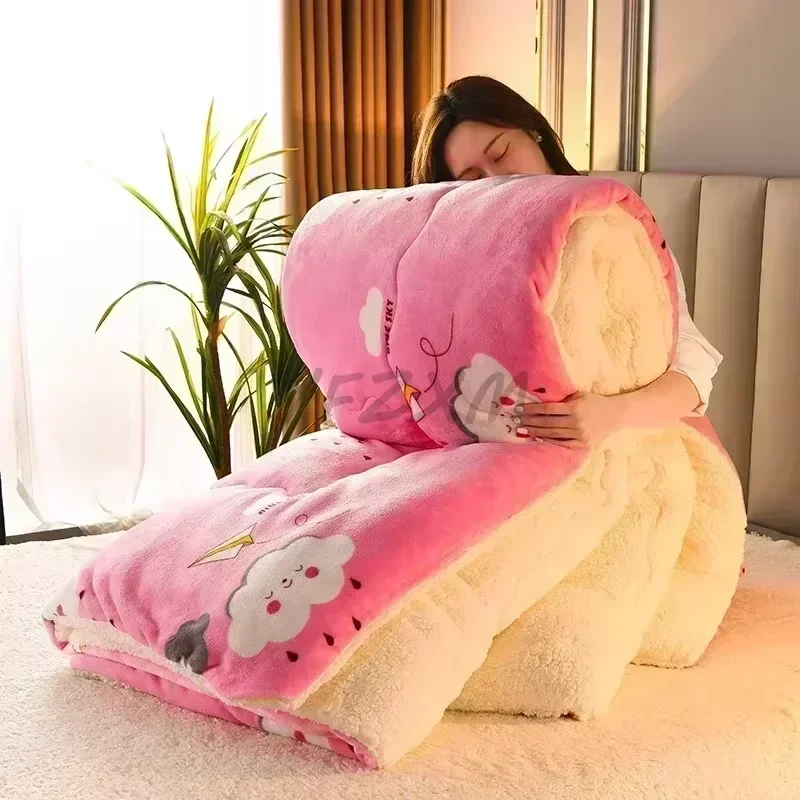 Plaid Super Thick Warm Blankets for Winter Autumn Milk Fleece Duvet Thicken Warmth Sleeping Blanket Soft Fluffy Comforter Quilt