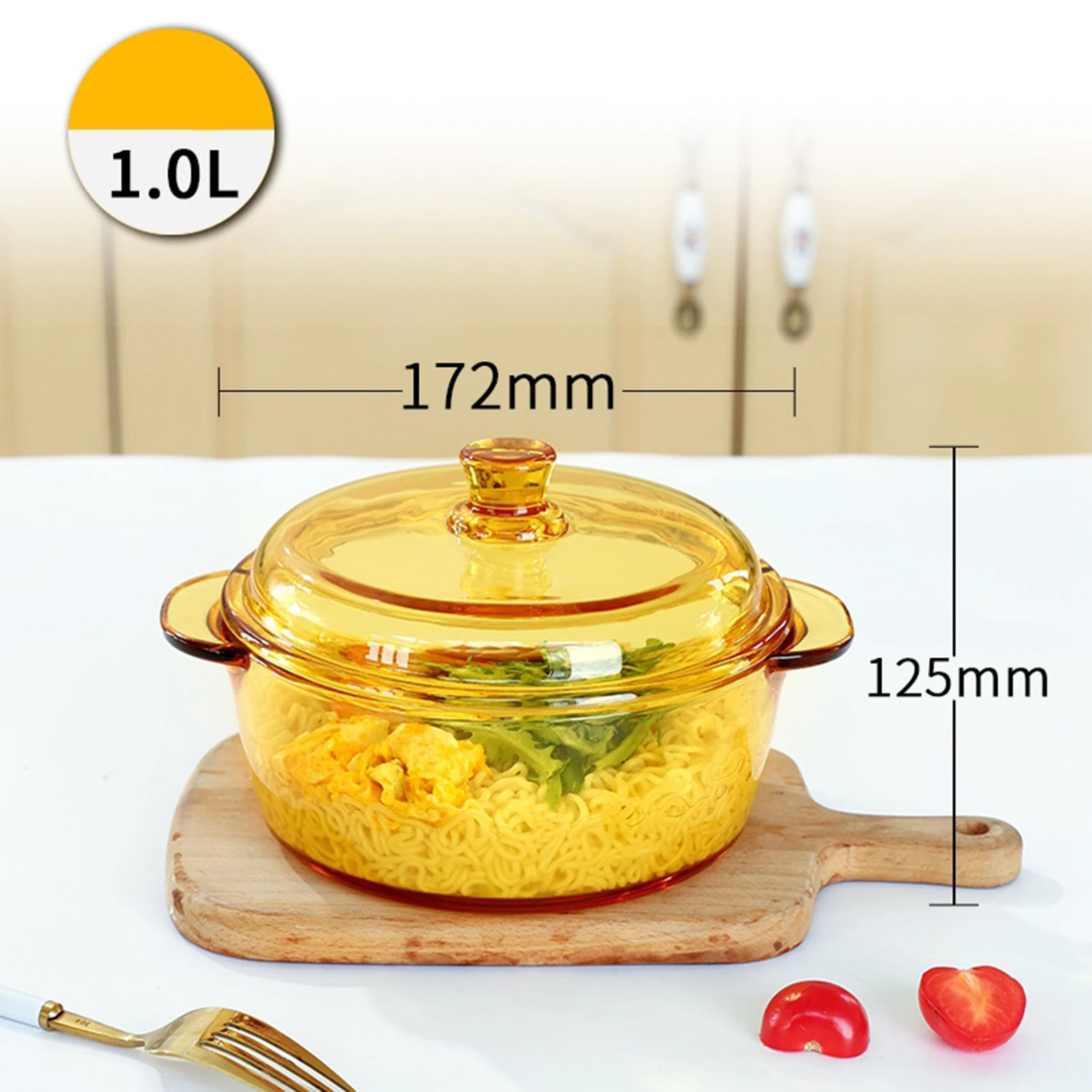 Glass Casserole Dish with Lid Handle Fridge Portable Serving Bowl Multipurpose Oven Glass Bowl for Egg Cereal Pasta Sauces