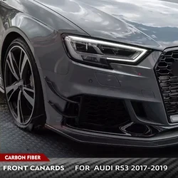 Car Front Body Kits Splitters Dry Carbon Fiber Canards For Audi RS3 Sedan 2017 2018 2019 Front Bumper Splitters Air Vents Fins
