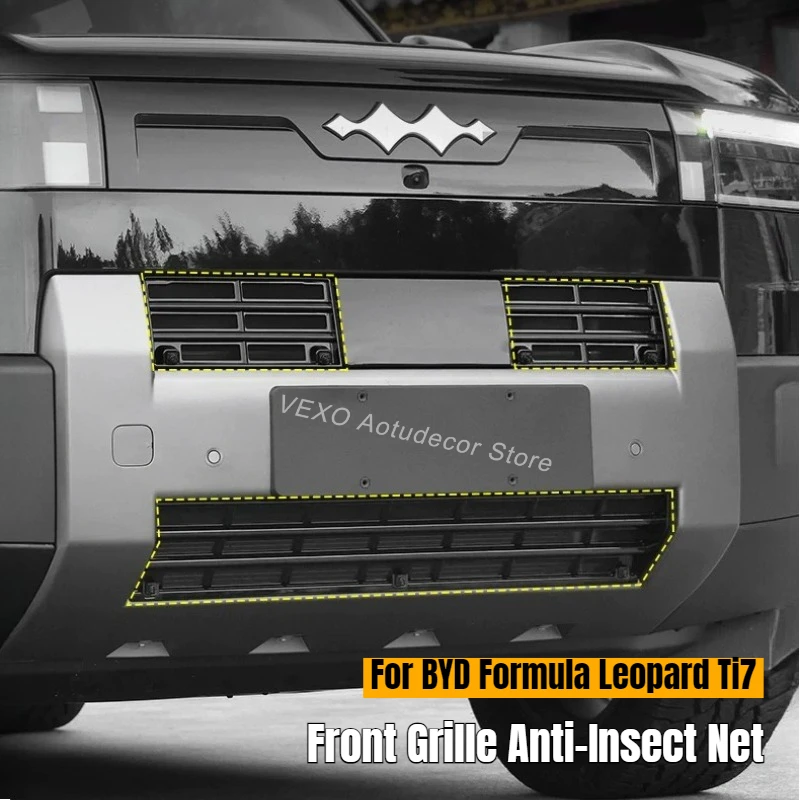 For BYD Formula Leopard Ti7 Front Grille Anti-Insect Net Water Tank Protection Mesh Guard Modified Decor Snap-on Installation