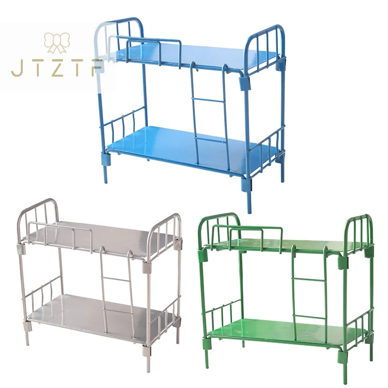 

1Pc 1:12 Dollhouse Miniature Iron Bed Dormitory Bunk Bed Mini Alloy Double Layer Bed Model Furniture Bedroom Decor Toys