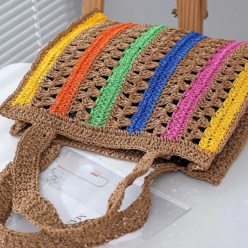 

Grass Woven Paper Rope Small Bag New Handbag Cotton Rope Hand Woven Texture Hollow Cotton Thread Commuting Bag
