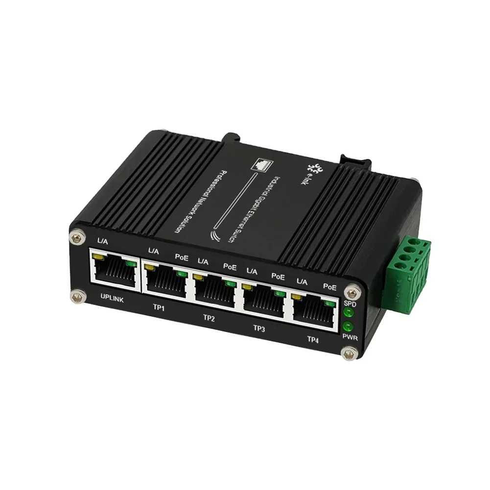 

Mini Industrial 5 Ports Gigabit 30W PoE Switch, Hardened IEEE 802.3af/at 30W PoE+ Fiber Switch, 12V- 48VDC