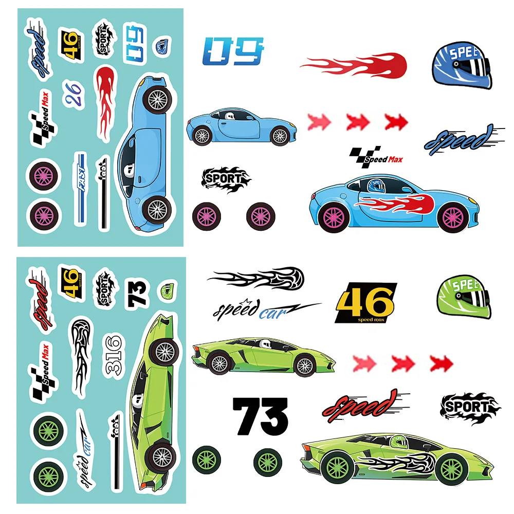 8/16Sheets Race Car Puzzle Stickers Game Make a Face Children Assemble Jigsaw   DIY Decoration Kids Educational Toys Party Favor