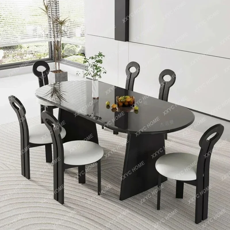 XX minimalist solid wood dining table oval small apartment tempered glass long dining table and chair combi