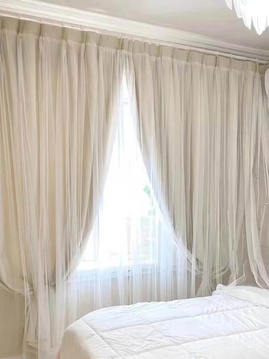 1 x moderner Verdunkelungsvorhang im französischen Stil, wunderschöner doppellagiger Stoff und Garn, integrierter Verdunkelungsvorhang (fertiges Produkt) für Schlafzimmer