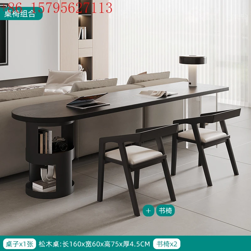 Italian minimalist double horizontal hall sofa back strip study table black solid wood desk
