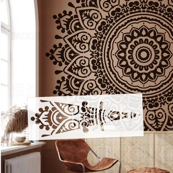 150 ซม. - 230 ซม. Wall Stencil สําหรับภาพวาดปูนปลาสเตอร์ตกแต่งตกแต่งแม่แบบสี Putty Larges GIANT Mandala ขนาดใหญ่รอบ S443