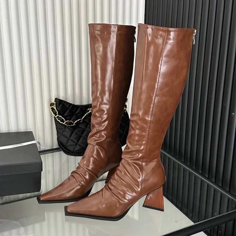 

Дизайнерские женские сапоги до колена на высоком каблуке, пикантная обувь с острым носком, зима 2024, ботинки челси, модная обувь на массивном каблуке, женские туфли-лодочки, Zapatos