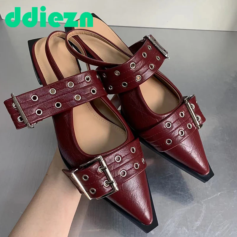 Women Flat With Shoes Designer Luxury Buckle Fashion Ladies Flats Shoes Slingback 2024 Pointed Toe Casual Female Sandals Mules