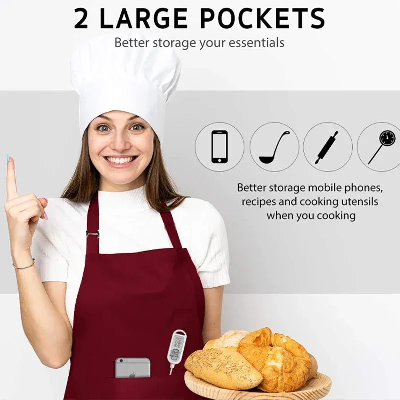 Adjustable Bib Apron with Pockets Family Cooking Kitchen Aprons Catering Chef Apron Bakery Cafe Waiter Pinafore Barber Workwear