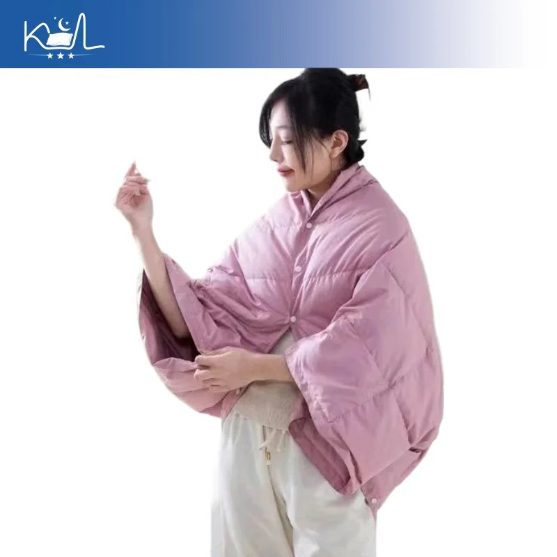 Wearable Down Poncho Blanket, Thick Warm Travel Throw Cape for Airplane Car, Lightweight Portable Cozy Wrap for Office Outdoor