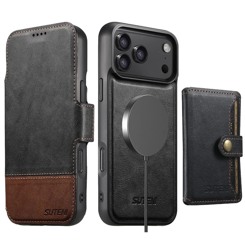 حافظة محفظة قابلة للفصل مع غطاء هاتف مغناطيسي قابل للطي لهاتف iPhone 17 Air 16 15 14 13 12 Pro Max مع دعم الشحن اللاسلكي