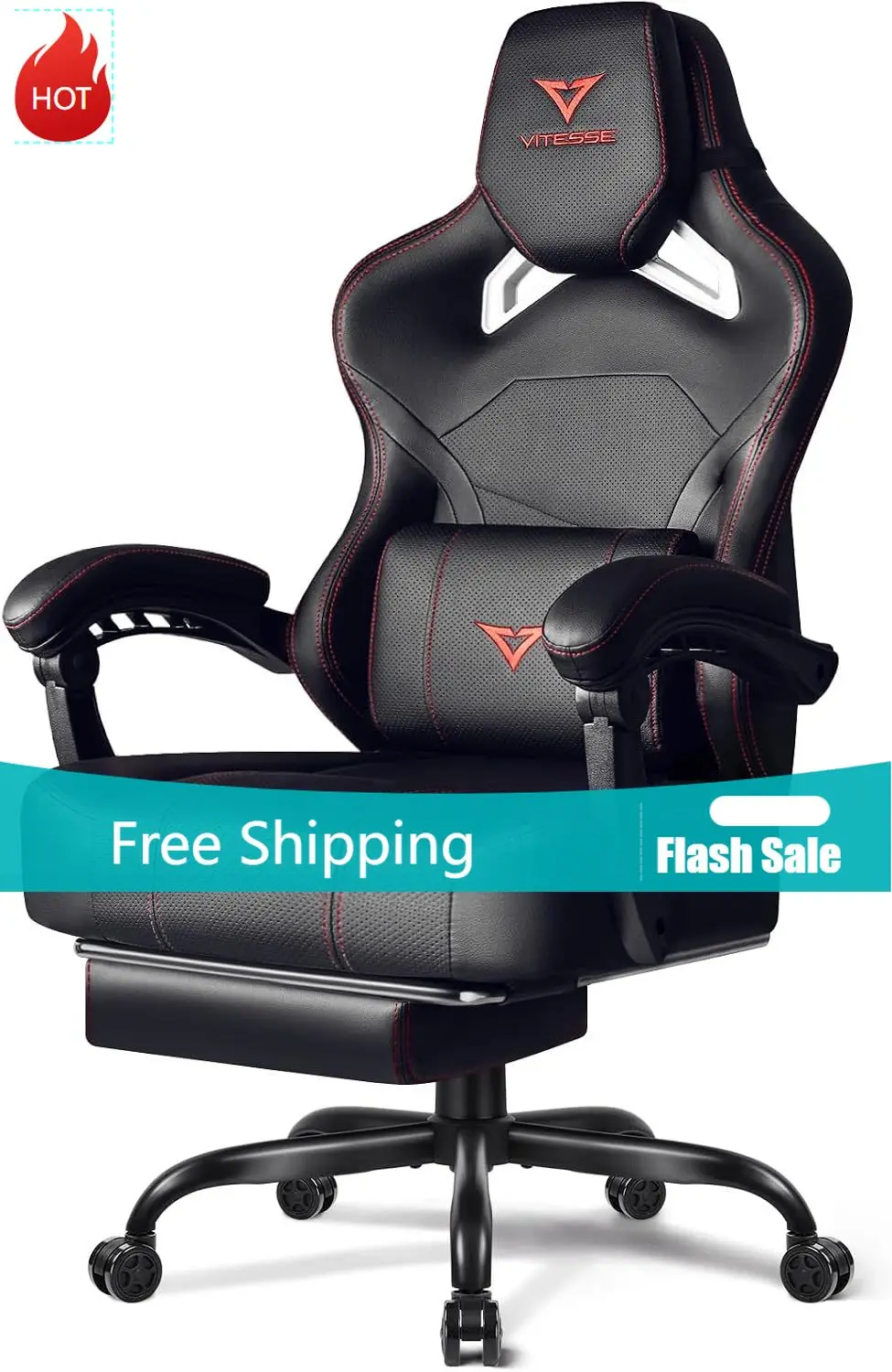 Big and Tall Gaming Chair 400lb Capacity with Footrest | Racing-Style High Back Video Game Chair for Adults, PU Leather Computer