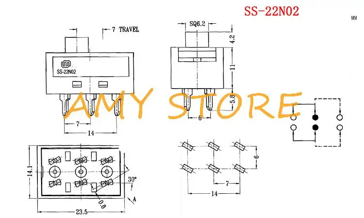 2pcs 2/4Positions 6/10Pins SS-22N02 SS-24N02 Hot Cold Air Cylinder Toggle Slide DIP Switch for Electric Hair Salon Dryer Blower