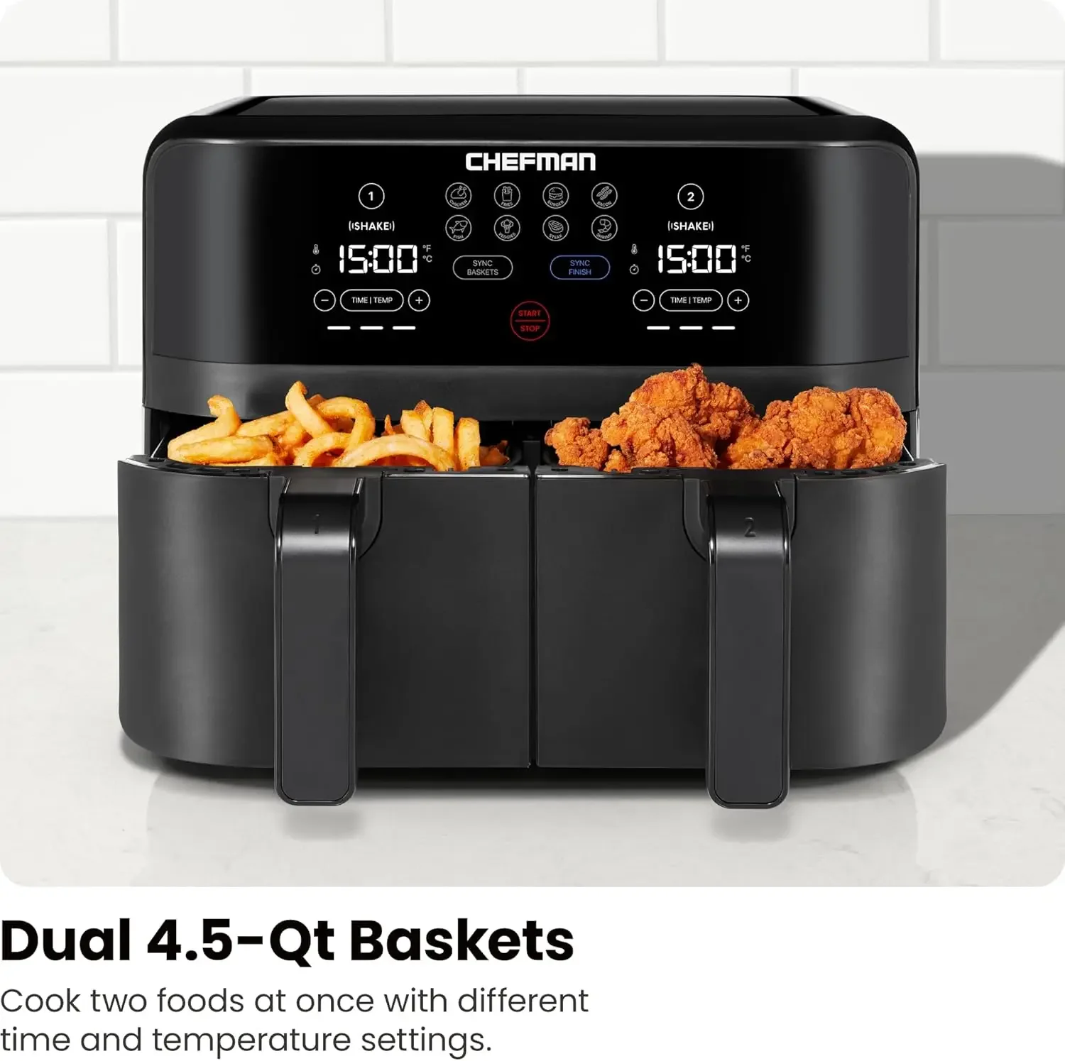 TurboFry Touch Dual Air Fryer เพิ่มอาหารเพื่อสุขภาพสูงสุดด้วยความจุตะกร้าคู่ การควบคุมแบบดิจิตอลด้วยปุ่มเดียว และ Shake R