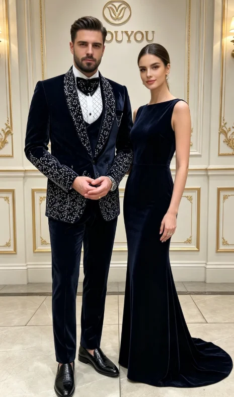 Luxuly Black Velvet Men Suits High-end Hand embroidered Groom Wedding Tuxedos 3 Pieces Sets Male Prom Blazers Costume Homme