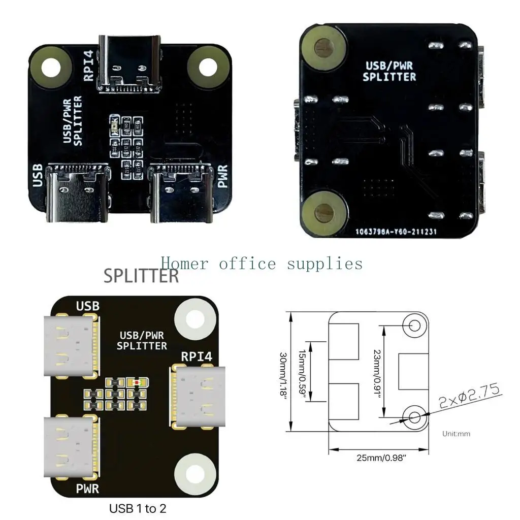

K43B USB/Power Splitter for RPi BliKVM and PiKVM "KVM over IP" TypeC Power Distributor Accessories