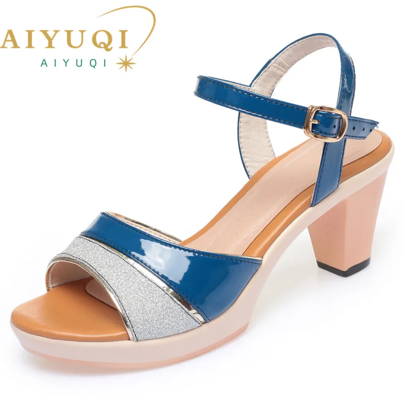 

AIYUQI Women Sandals Summer Fashion Shiny Patent Leather Ladies Shoes Large size 41 42 Color Matching Rome Sandals Women