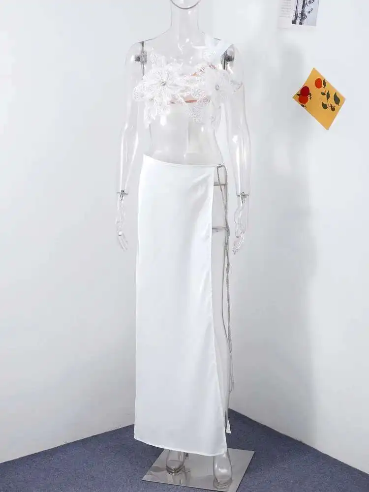 Traje Sexy 3D Wer de 2 piezas para mujer, traje sin mangas con cuello oblicuo y cordones, falda larga dividida, conjunto femenino, trajes de primavera 2025