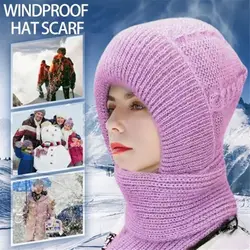 Bufanda de gorro integrada a prueba de viento, gorro térmico grueso de punto, gorro de invierno, bufanda de cuello, calentador informal