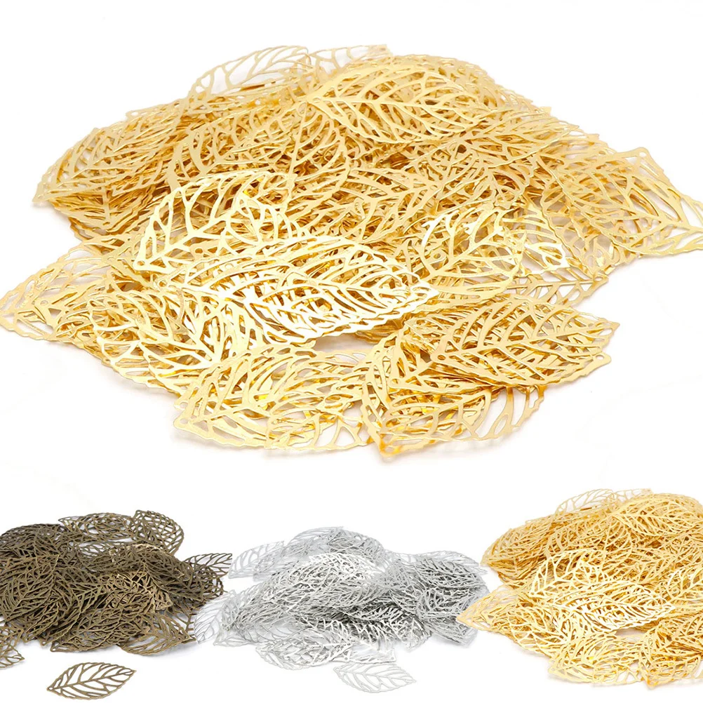 

100pcs Hollow Out Metal Leaves Iron Pieces Diy Hairpins Headdress Ancient Hair Accessories Craft Supplies Women Green