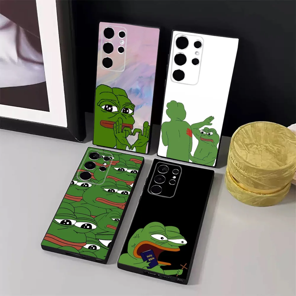 

Sad Frog P-Pepe Phone Case For Samsung S24,23,22,30,21,10,9,Ultra,Plus,Lite,FE,5G Black Soft Case