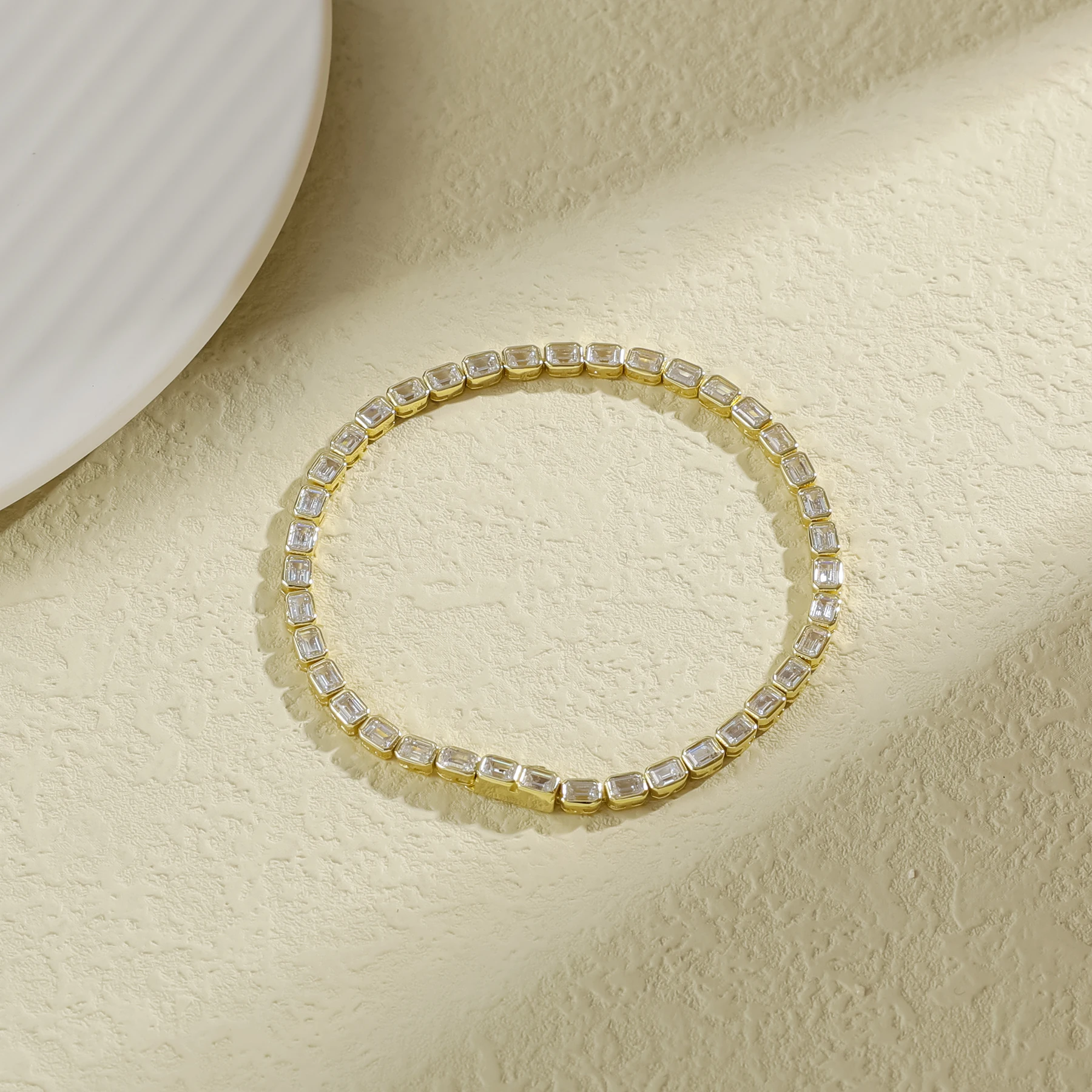 GEM\'S BALLET Octagon Cut 2.5x3.5mm Eternity Bezel Moissanite Tennis Bracelet 925 Sterling Silver 14K Gold Bracelet Gift for Her