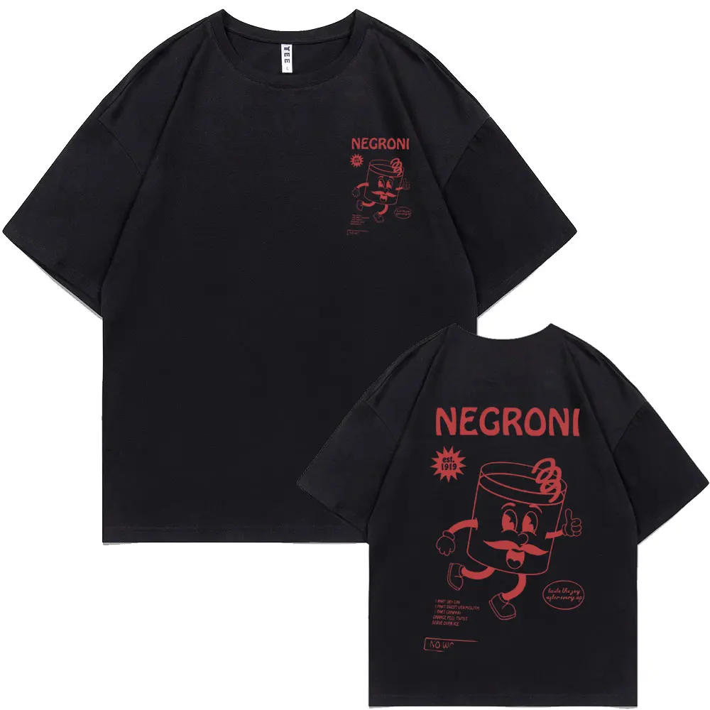 Funny Negroni Cocktail Graphic Print T-shirt Men Women Fashion Vintage Oversized Tshirt Male Casual Cotton Short Sleeve T Shirts